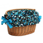 Vložka do košíka čierna s modrými kvietkami a stuhami